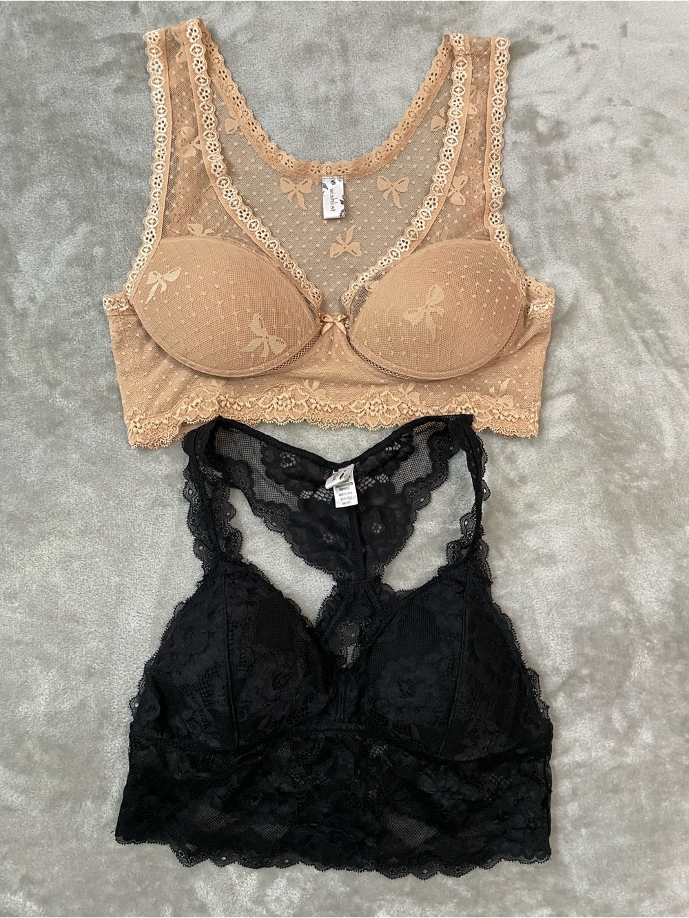 Wishlist Lace Bralette Bundle-Set of 2 (Black & Nude)- Boho Scalloped Lace Sz S